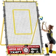 Happy Jump Volleyball Rebounder Net 7x4FT – Adjustable Volleyball Training Net for Passing, Setting & Serving – Indoor & Outdoor Bounce Back Net with Ball and Pump