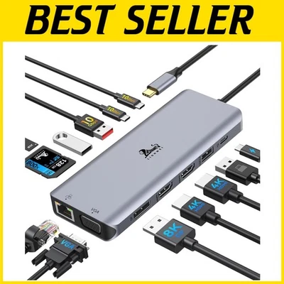 13-in-1 Ultra HD Docking Station with 8K DP, Dual HDMI & Ethernet Fast Charging