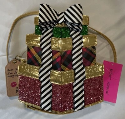Betsey Johnson Kitsch Stack of Gifts Crossbody Bag Gold Presents BJ33535F New