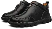 [Asifn] Men's Classic Leather Boots Comfortable Non-Slip wear-Resistant Breathable Handmade Outdoor Driving Shoes British Rubber Sole Metal Zipper lace-up Casual Shoes