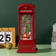 11” Red Christmas Snow Globe Lantern Telephone Booth,Battery or USB Operated Mus
