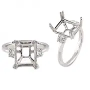 Ring Semi Mount Emerald Cut 11x9mm In 14k White Gold With Diamond Accent (53956)