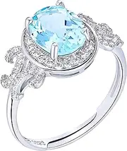1.6 Carat Blue Topaz Natural Gemstone Adjustable Ring, Razzberry Gemstone Designs, 925 Sterling Silver, with Velvet Ring Box Included