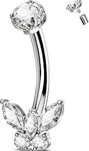 [OUFER] Titanium Butterfly Belly Button Rings, 14G Belly Rings For Women, Cubic Zircon Navel Piercing Jewelry, Internal Thread Curved Barbells