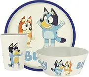 Zak Designs Bluey Kids Dinnerware Set 3 Pieces, Durable and Sustainable Melamine Bamboo Plate, Bowl, and Tumbler are Perfect for Dinner Time with Family (Bluey, Bingo, Bandit, Chilli)