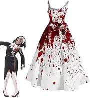 [YONGBAO] Halloween Blood Spatter Dress | Flared Hem Halloween Dress with Blood Printed Tightened Waist,Halloween Blood Print Dress for Party Cosplay, Party Outfits