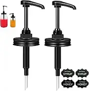 QurHapzy 2 Pack Wide Mouth Mason Jar Honey Pump Dispenser Lid & 4pcs Sticker Food Grade Plastic pump lid and 3.38 Inch Stainsteel Steel Lid Rust Proof Leak Proof for Jam Ketchup Sauce NO JAR