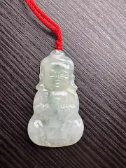 Certified Grade A Burma Jadeite Buddha Pendant Natural Green Jade with Red Cord