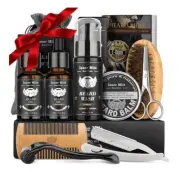 10 KIT BEARD MUSTACHE GROOMING GROWTH OIL BALM COMB BRUSH SCISSORS WASH TOOL BOX