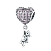 Silver plating Heart Bear Pink Beads Fit Charm Bracelets Charm Jewelry Valentines Gift