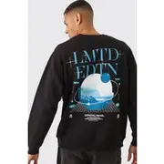 Mens Black Oversized Space Back Print Sweatshirt