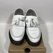 Dr. Martens Adrian YS Smooth White Leather Tassled Loafer MALE 9/FEMALE 10