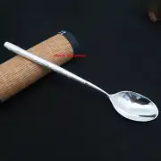 Solid 999 Fine Silver Spoon Peony Pattern Round Handle Dinner Spoon 6.69inch