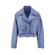 [SWORD] SWORD Suede leather cropped Biker jacket Woman 42 42 Blue