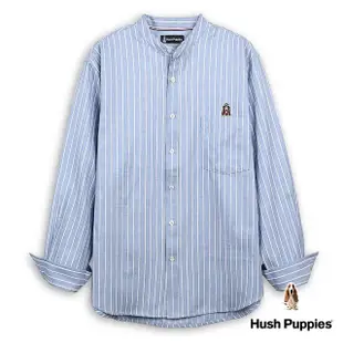 【Hush Puppies】男裝 襯衫 休閒直條紋漁夫帽狗亨利領襯衫(水藍 / 43112103)