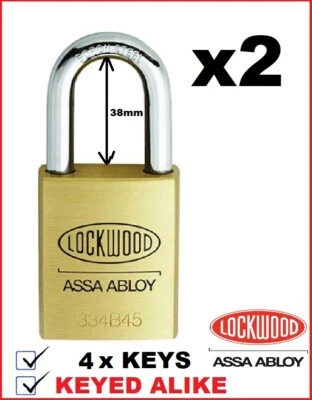 2x Lockwood Commercial Grade Padlocks + 4 Keys keyed alike 334B45/138