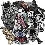 Dark Embroidered Applique Iron On Patches for Clothing, Rock Band Patches for Jackets, Cool Sew Patch for Backpacks, Jeans, Hats, DIY Accessories (Dark2 14 PCS)