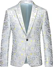 [TENNIEX] Men's Blazers, Temperament Casual Flower Jacquard Tuxedos Jacket, for Business Formal Work Wedding Party Host Nightclub Banquets Proms Stage Costumes