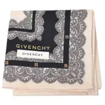 GIVENCHY 浮水印品牌字母LOGO蕾絲圖騰邊帕領巾(淡蜜桃粉系/50CM)