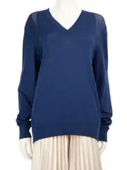 Blue Wool Knit V-Neck Jumper