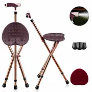 Costway Folding Walking Stick Seat Adjustable Aluminum Crutch Walking Cane W/Handle & Built-In LED Light for Elders Seniors Cafe