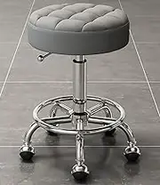 Rolling Salon Stool Adjustable Height Swivel Stool, Beauty Nail Barber Shop Swivel Lifting Round Chair with Wheels and Foot Rest for Massage Spa Tattoo Home Office Dark Grey,A1