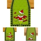 Xmas Party Table Runner Merry Grinchmas Tablecloth Buffalo Plaid Check Home Deco