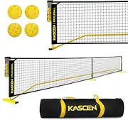 KASCEN 22FT Portable Pickleball Net for Driveway - Pickleball Nets Outdoor Regulation Size Pickleball Net with Exclusive Ball Holder, 4 Pickleballs, Storage Bag for Backyard Indoor