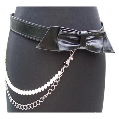 Cache Black Leather Removable Pearls Bow Belt Adjustable Top NWT S/M New $98