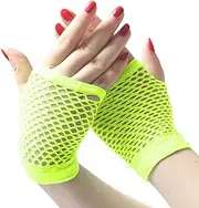 [VoutE] Fingerless Fishnet Gloves Diva Women Black 80s Retro Vintage Nylon Stretchy Mesh Gloves for Kids Girls Dance Disco Costume Parties Supplies Accessories