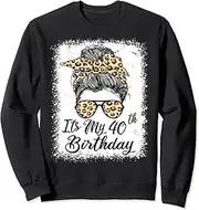 [X.Style] 40 Year Old Its My 40th Birthdays for Her Leopard Women Sweatshirt ds361 Sweater (2XL) Black