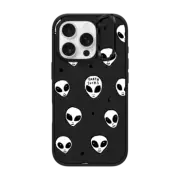 iPhone 16 Pro Impact Ring Stand Case MagSafe Compatible Cute White UFO Space Alien Drawing Pattern