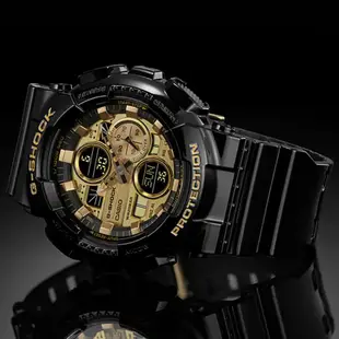 【CASIO 卡西歐】G-SHOCK 街頭時尚亮黑金流行雙顯錶-黑金(GA-140GB-1A1 兩地時間)