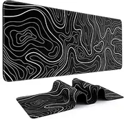 DIGSOM Mouse Pad Gaming Mousepad 31.5 x 11.8in Large Mouse Pad for Keyboard and Mouse with Anti-Slip Rubber Base, Keyboard Pad XL Mouse Mat for Home and Office（Black with White Topographic Line）
