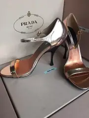 New PRADA Miu Miu Shiny Metallic Rose High Heels Open Toe Size 39 Women Shoes