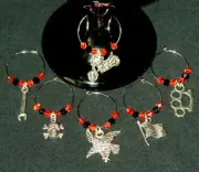 Motorcycle Wine Glass Charms Set of 6 Biker Drink Markers NEW