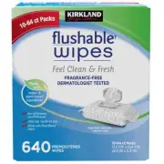 Kirkland Flushable Wipes 640 Count | Fragrance Free | Gentle & Safe | Bulk Pack