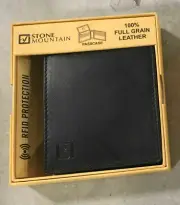 Stone Mountain Mens Passcase Leather Traveller Wallet RFID (Black) bifold