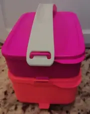 Tupperware Lunch Set of 2 Pak N Carry Click To Go w/ Handle, Pink & Coral Orange