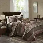 BEAUTIFUL XXX-L BROWN RED BURGUNDY LARGE GEOMETRIC LEAF SOUTHWEST BEDSPREAD SET