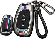 ontto Metal Car Key fob Cover Fit for Hyundai Creta I10 I40 I20 I30 IX25 IX35 IX45 HB20 Elantra Solaris 2022 Sonata Santa Fe Flip Key case Keyring Key Shell Holder Keychain Accessories 3 Button Black