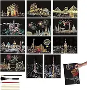 12 Scratch Paintings, Scratch Art, Used for doodling, Drawing and Painting and is a Great Gift (Comes with 7 Drawing Accessories)