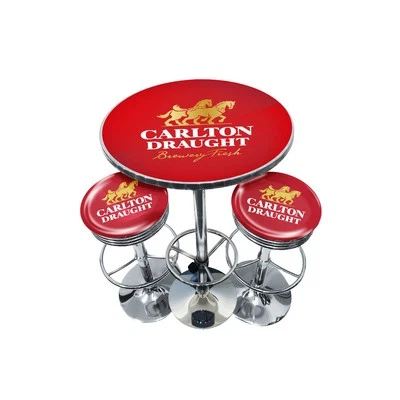 3pc A Man & His Cave Carlton Draught Retro Bar Stool & Table Set 70cm Red