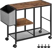 MAHANCRIS Printer Stand with Storage Bag, 3-Tier Mobile Under Desk Printer Cart with Wheels, Wood Rolling Printer Table, Organizer Shelf for Study, Office, Living Room, Rustic Brown PTHR2201
