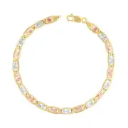 10K Solid Yellow Rose White Tri Gold 5mm Chain Womens Mens Bracelet Anklet 8.5"