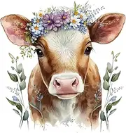 Fabric Panel 14"x14" Watercolor Cow 100% Cotton Quilting Panel Square C20