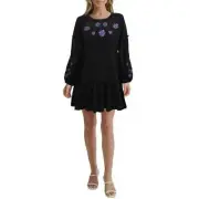 NWT ASOS Women's Floral Embroidery Balloon Sleeve Ruffle Hem Mini Dress Sz:8-12