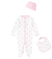 [Polo Ralph Lauren Kids] Polo Ralph Lauren Kids Baby set printed cotton bodysuit, hat, and bib M 3 white