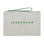 【LONGCHAMP】ESSENTIAL系列帆布LOGO字母手拿包(草綠)