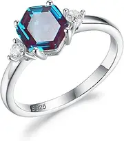 [ITI KUOLOLIT] Lab Alexandrite Gemstone Genuine 925 Sterling Silver Ring for Women Hexagon Cut Women's Ring for Engagement Bride Romantic Birthday